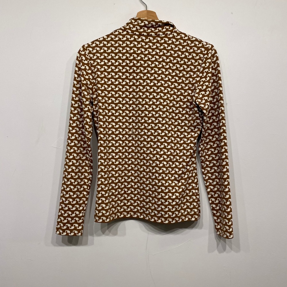 J.McLaughlin Brown Geometric Print Quarter Zip Mock Neck Top XS Long Sleeve - Picture 2 of 5